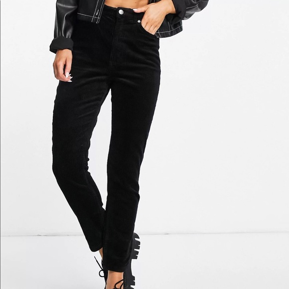 High Waist Corduroy Pants BLACK (size 36) Monki Cotton Skinny (ASOS) - Picture 2 of 7